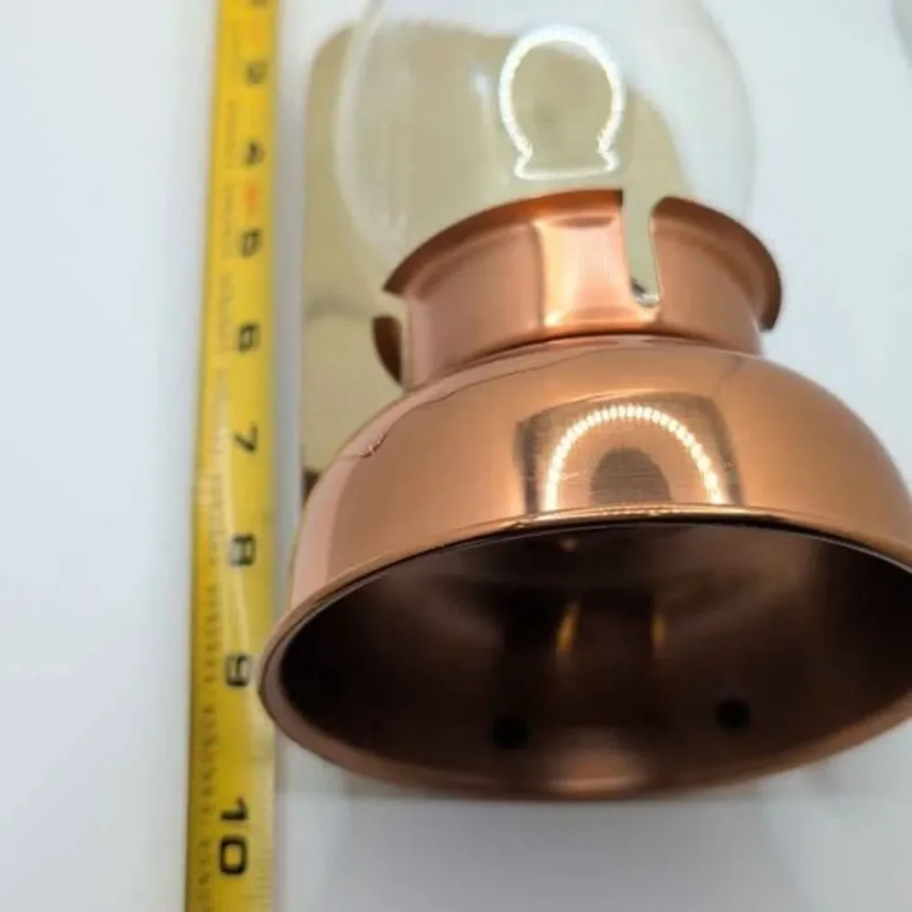 Vintage Coppercraft Guild Copper Hurricane Lamp Candle Holder Wall Sconce Glass